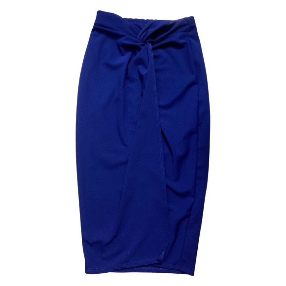 2/$30 Royal Blue Midi Pencil Skirt Twist Detail Small High Waist Stretch - Picture 1 of 10